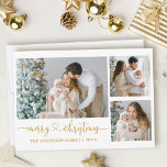 Tarjeta Festiva Navidades del guión del corazón caligrafía oro oro<br><div class="desc">Caligrafía moderna Corazón Script Feliz Navidad 3 Tarjeta de vacaciones - Texto dorado</div>