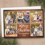 Tarjeta Festiva Navidades del guión del pincel Madera Rústica 5 Fo<br><div class="desc">Guión de pincel moderno Feliz Navidad 5 tarjeta de vacaciones de Collage de fotos - Madera rústica de campo</div>