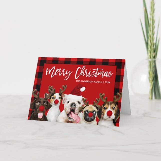 Tarjeta Festiva Navidades del guión del pincel Perros rojos doblad (Anverso)