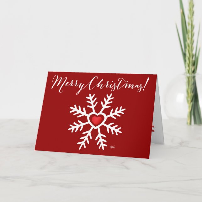 Tarjeta Festiva Navidades del Heart Snowflake | Rojo (Anverso)