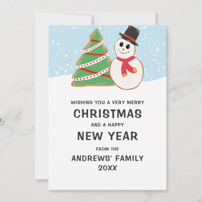 Tarjeta Festiva Navidades del Ilustracion Cute Snowman Tree Cookie (Anverso)