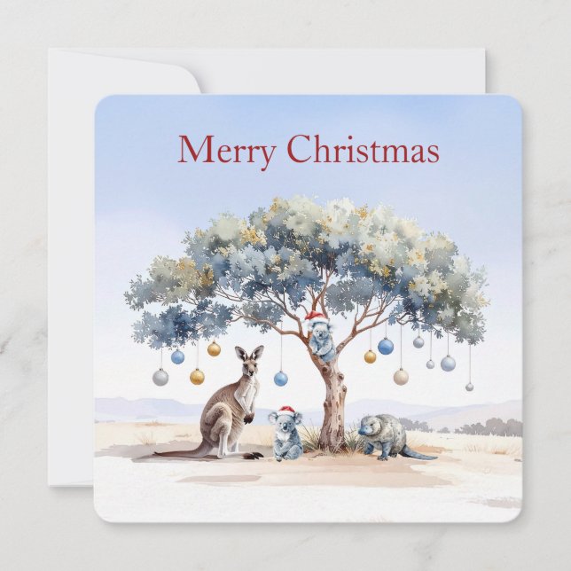Tarjeta Festiva Navidades del Kangaroo Koalas Platypus Gumtree Bau (Anverso)