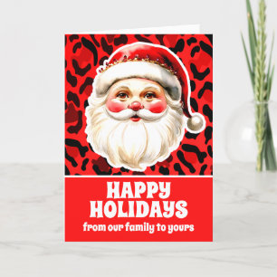 Tarjeta Festiva Navidades del leopardo rojo Print Retro Santa Clau