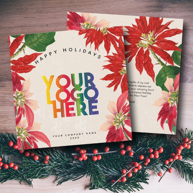 Tarjeta Festiva Navidades del logotipo empresarial de Poinsettia (Poinsettia Corporate Business Logo Christmas Holiday Card)