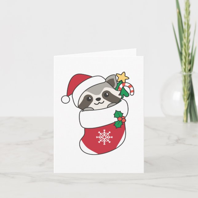 Tarjeta Festiva Navidades del mapache Nieve Raccoons de invierno (Anverso)