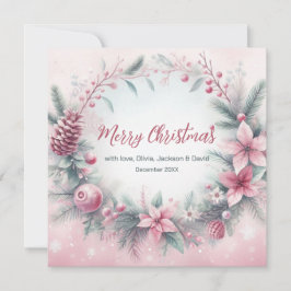 Tarjeta Festiva Navidades del marco de invierno rosado
