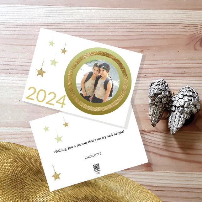 Tarjeta Festiva Navidades del marco dorado Una estrella de fotogra (Subido por el creador)