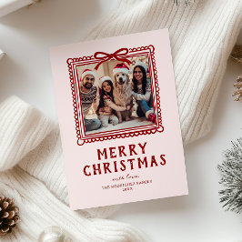Tarjeta Festiva Navidades del marco fotográfico rojo rosado
