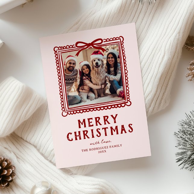 Tarjeta Festiva Navidades del marco fotográfico rojo rosado (Subido por el creador)