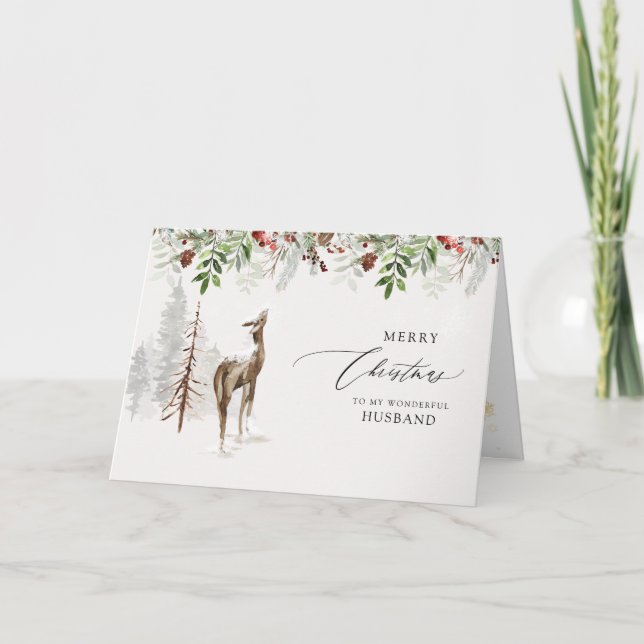 Tarjeta Festiva Navidades del marido de la cabaña de nevada de la  (Anverso)