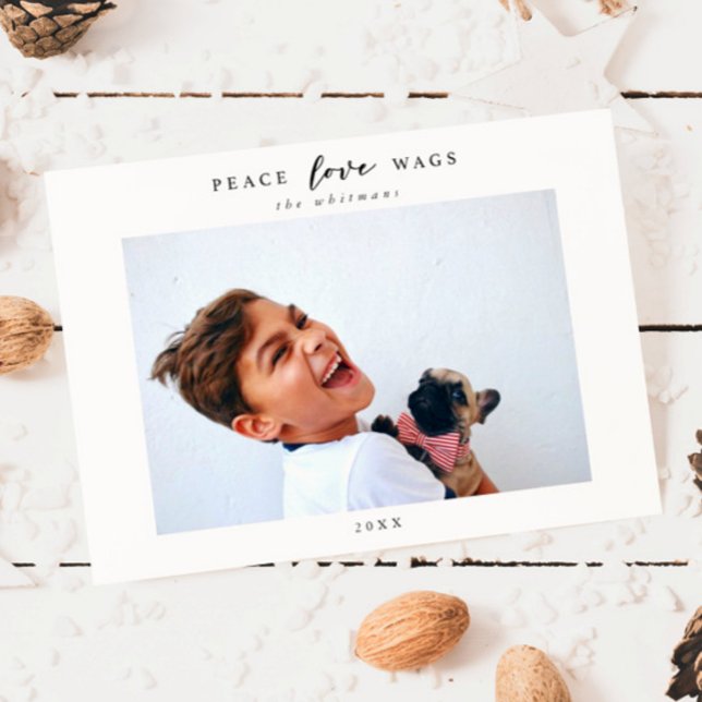 Tarjeta Festiva Navidades del Modern Dog Photo Peace Wags (Subido por el creador)