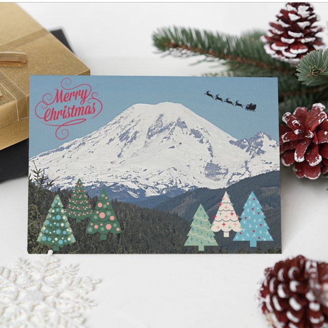 Tarjeta Festiva Navidades del Monte Rainier cubiertos de nieve (In Situ)
