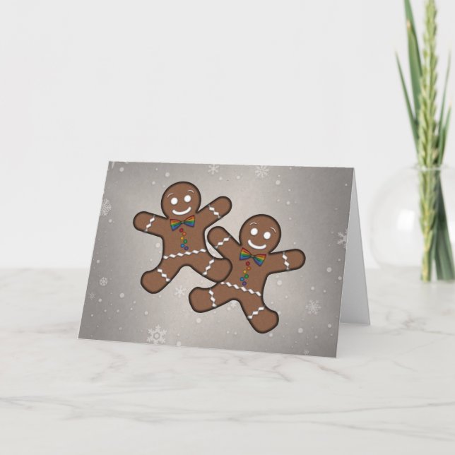 Tarjeta Festiva Navidades del Orgullo Gay Gingerbread Pareja Hombr (Anverso)