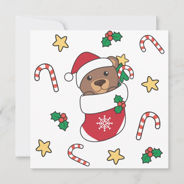 Tarjeta Festiva Navidades del oso nievan a los animales de inviern (Anverso)