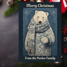 Tarjeta Festiva Navidades del oso polar azul