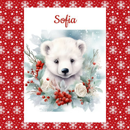 Tarjeta Festiva Navidades del oso polar Personalizan Nombre y Salu