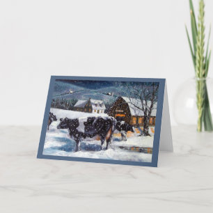 Tarjeta Festiva Navidades del país, pintura de vacas Hostein