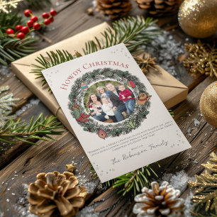 Tarjeta Festiva Navidades del país Wreath Family Photo