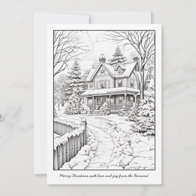 Tarjeta Festiva Navidades del paisaje de la cabaña de invierno Col (Anverso)