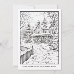 Tarjeta Festiva Navidades del paisaje de la cabaña de invierno Col
