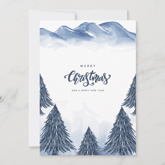Tarjeta Festiva Navidades del paisaje del invierno blanco azul sal (Anverso)