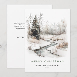 Tarjeta Festiva Navidades del paisaje invernal Pine Tree Corporate