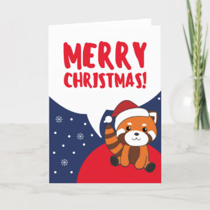 Tarjeta Festiva Navidades del Panda Rojo Nieve Animales De Inviern