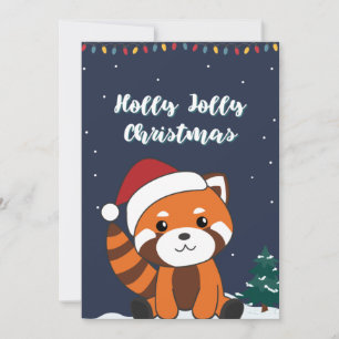 Tarjeta Festiva Navidades del Panda Rojo Nieve Animales De Inviern