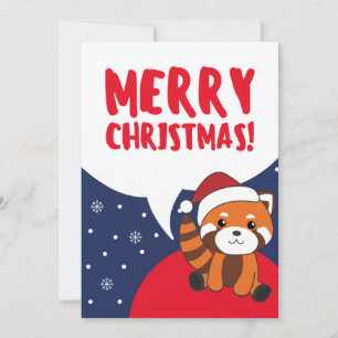 Tarjeta Festiva Navidades del Panda Rojo Nieve Animales De Inviern