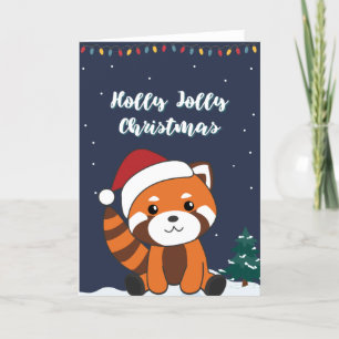 Tarjeta Festiva Navidades del Panda Rojo Nieve Animales De Inviern