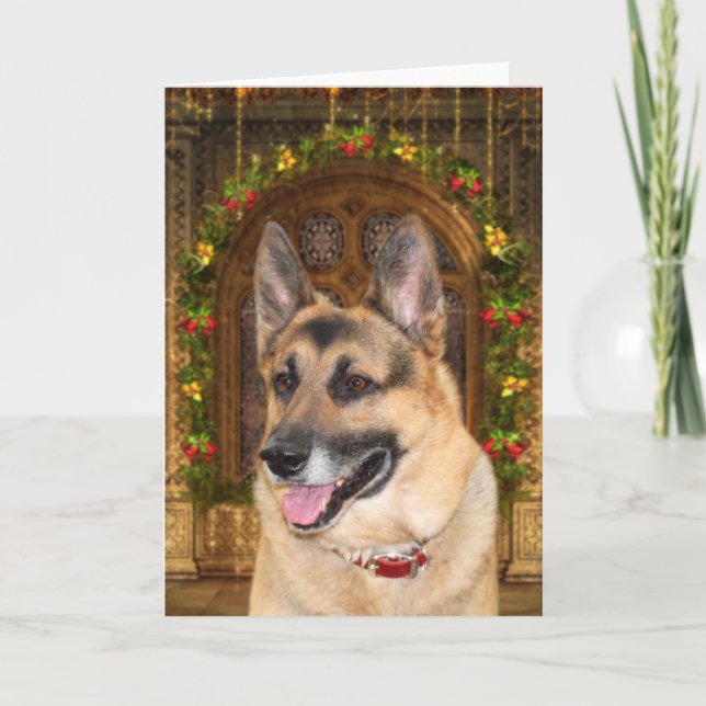 Tarjeta Festiva Navidades del Pastor Alemán (Anverso)