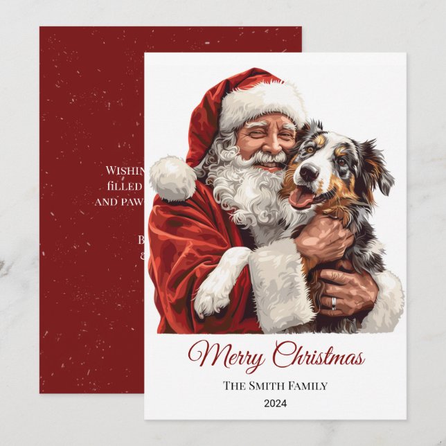 Tarjeta Festiva Navidades del Pastor Australiano de Perro Santa Cl (Anverso / Reverso)