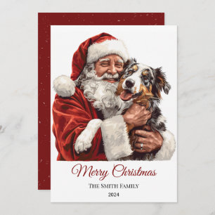 Tarjeta Festiva Navidades del Pastor Australiano de Perro Santa Cl