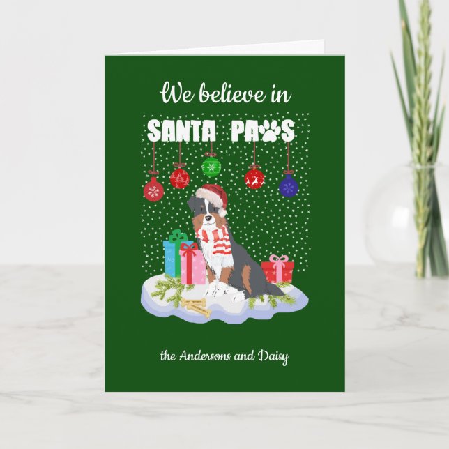 Tarjeta Festiva Navidades del Pastor Australiano Santa Paws (Anverso)