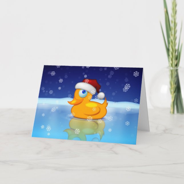 Tarjeta Festiva Navidades del pato de caucho de Santa Claus (Anverso)