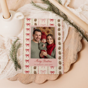 Tarjeta Festiva Navidades del patrón de Bow Pinecone