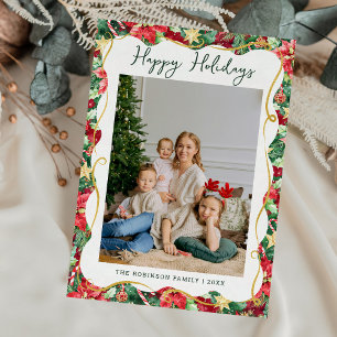 Tarjeta Festiva Navidades del patrón de energía verde de Poinsetti
