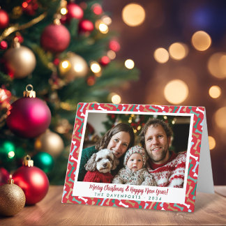 Tarjeta Festiva Navidades del patrón de huesos de perro Verde azul