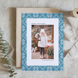 Tarjeta Festiva Navidades del patrón de Knit de islas blancas y az
