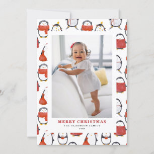 Tarjeta Festiva Navidades del patrón de los pingüinos de feriado l
