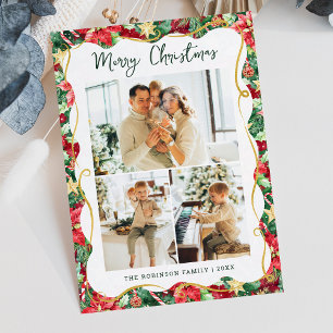 Tarjeta Festiva Navidades del patrón de vegetación de Poinsettia 3