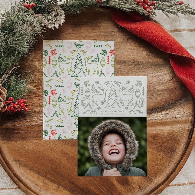 Tarjeta Festiva Navidades del patrón escandinavo verde de la menta (Mint Green Scandinavian Pattern Christmas Photo Holiday Card)