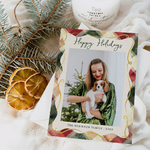 Tarjeta Festiva Navidades del Patrón Oro Verde Rojo 1 Foto