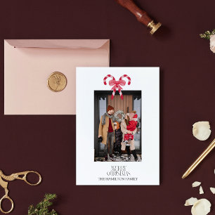 Tarjeta Festiva Navidades del patrón rosado rojo de Candy Cane