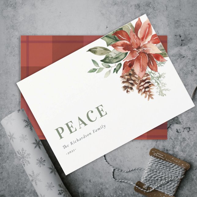 Tarjeta Festiva Navidades del Peace Poinsettia Bunch Watercolor Pi (Subido por el creador)