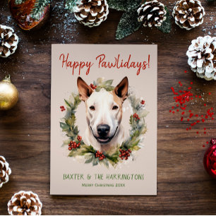 Tarjeta Festiva Navidades del perro de Bull Terrier Felices Pawlid