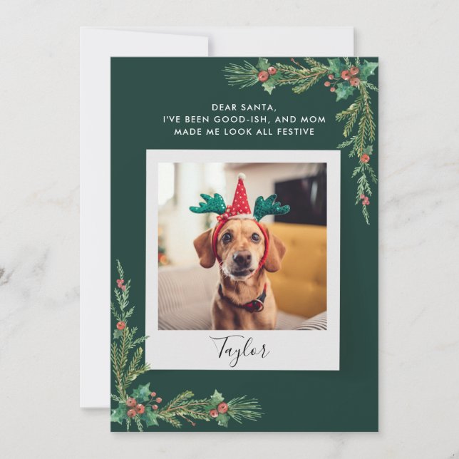Tarjeta Festiva Navidades del Personalizado de fotografía de perro (Anverso)