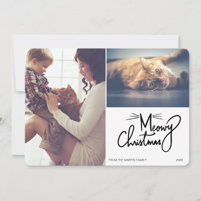 Tarjeta Festiva Navidades del personalizado Meowy 2 Foto (Anverso)