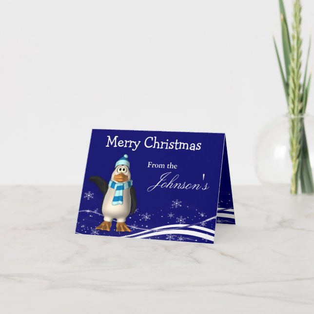 Tarjeta Festiva Navidades del personalizado Santa Claus Penguin sa (Anverso)