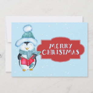 Tarjeta Festiva Navidades del Pingüino Cute Caroling